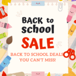 Cheerful back-to-school sale announcement.