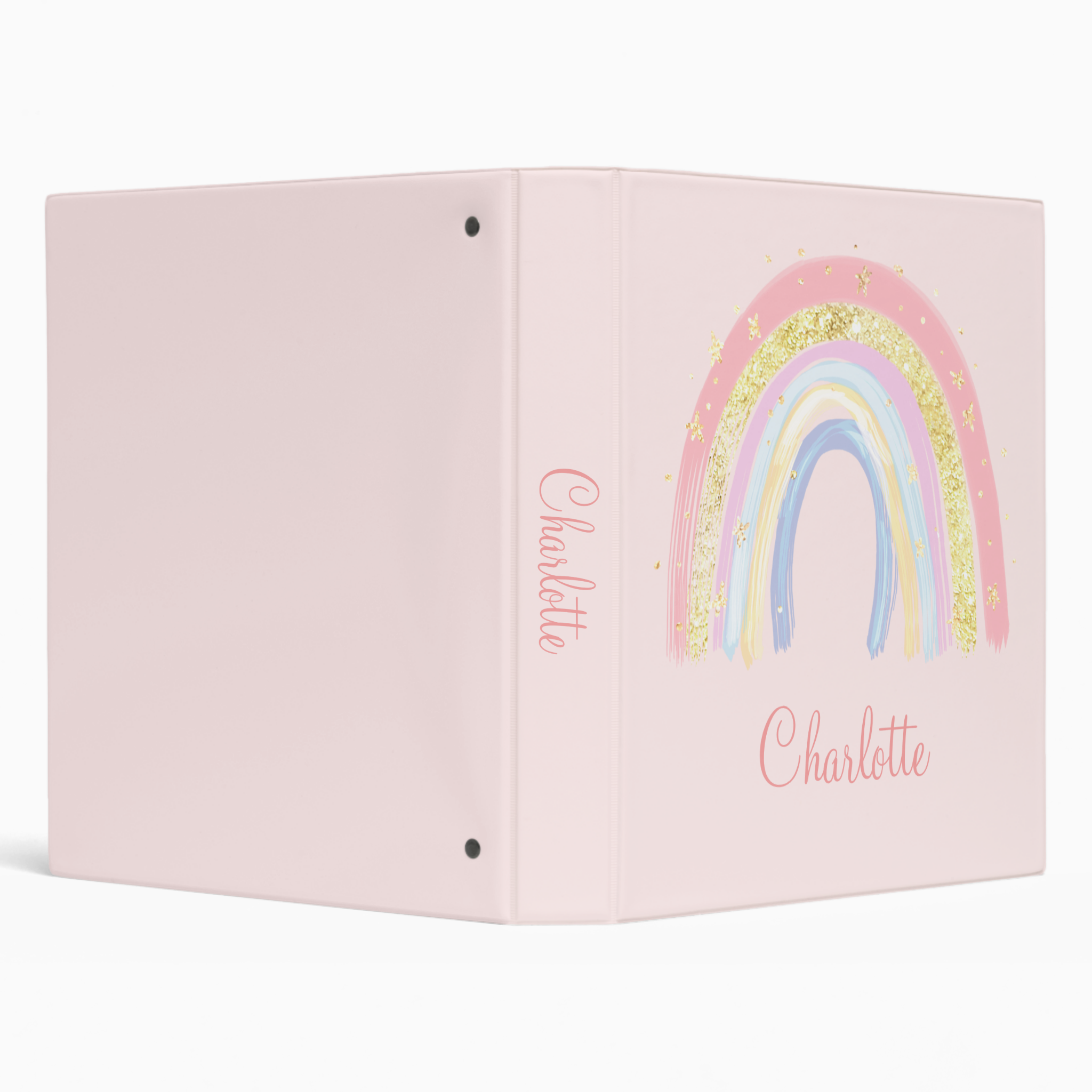 Zazzle Cute Personalized Watercolor Rainbow 3 Ring Binder (Background) back-to-school binder