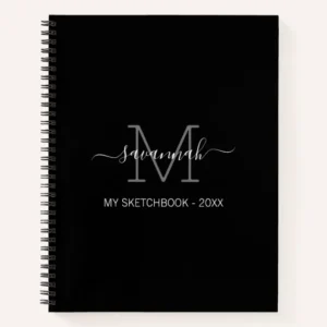 Black And White Monogram Sketchbook Notebook
