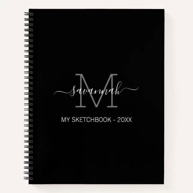 Black And White Monogram Sketchbook Notebook