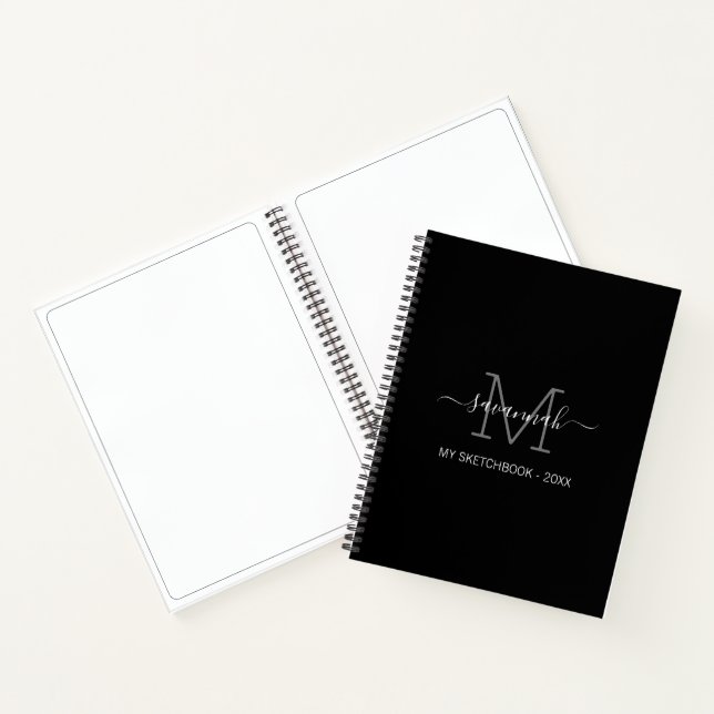 Black And White Monogram Sketchbook Notebook - Image 3