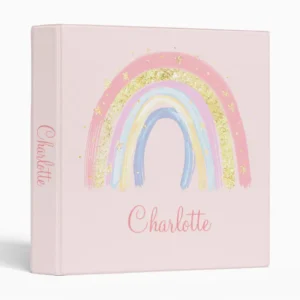 Cute Personalized Watercolor Rainbow 3 Ring Binder
