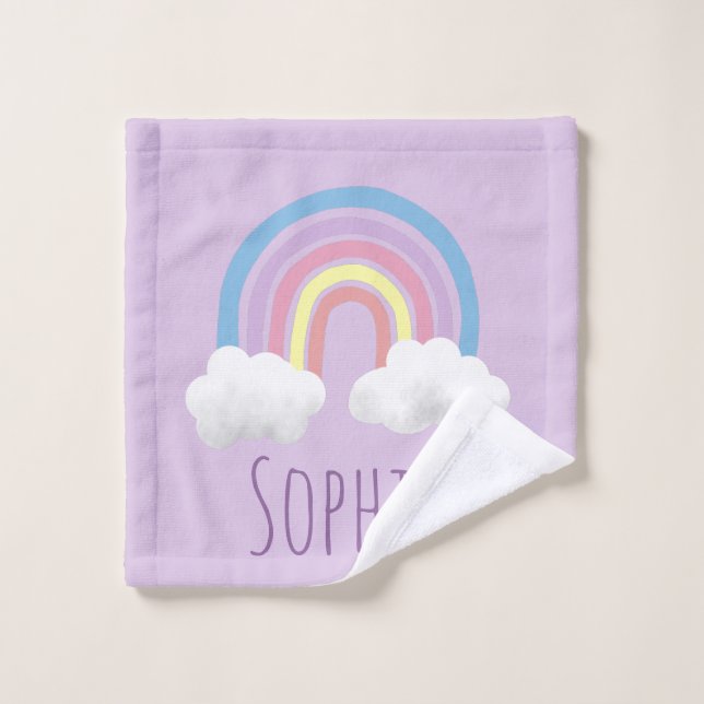 Girls Cute Purple Unicorn Pattern & Name Kids Bath Towel Set - Image 2